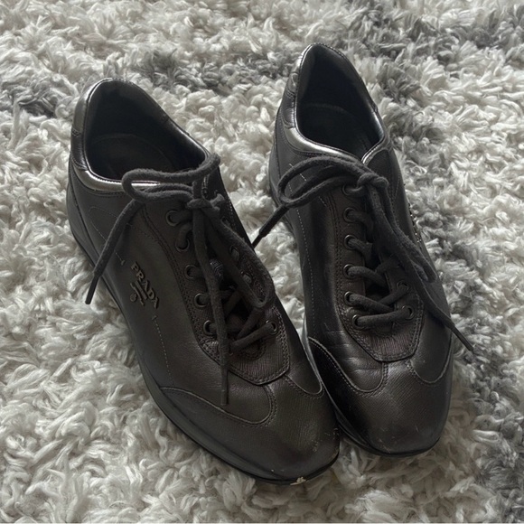 Prada Metallic Gray Leather Shoes - Picture 1 of 12